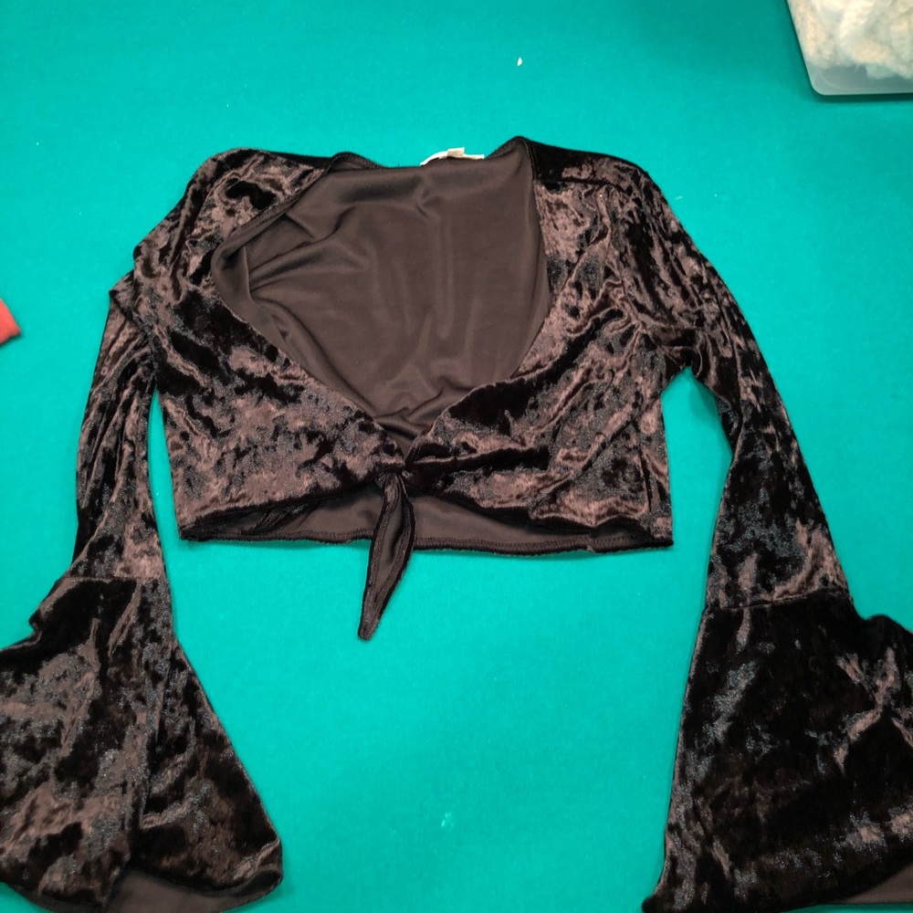 Pacsun suede cropped tie front blouse